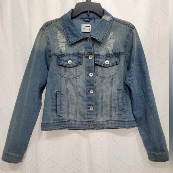 Ci Sono Jackets & Blazers - Ci Sono Denim Blue Distressed Relaxed Fit Jean Jacket